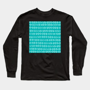 Teal Blue and White Hand Drawn Modern Triangles Pattern Long Sleeve T-Shirt